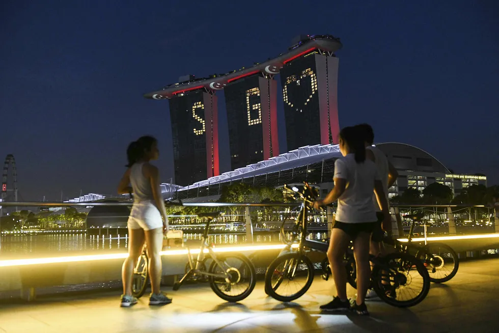 SG Love: the facade of Marina Bay Sands posts message of hope amid Singapore's fight against the coronavirus pandemic