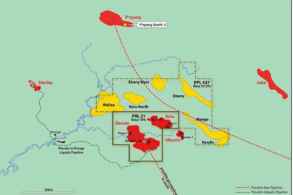 The Elevala-Ketu fields: are located in onshore Block PRL 21 in Papua New Guinea