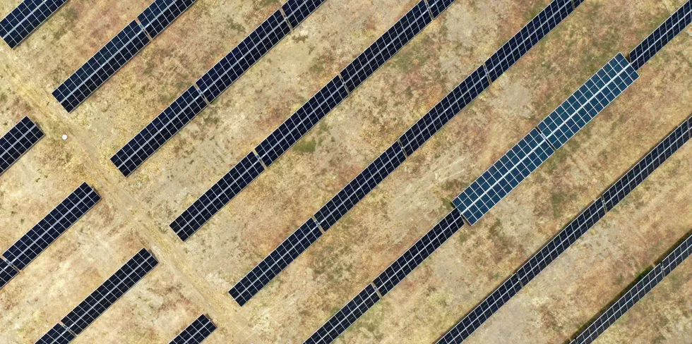 Aerial shot of a solar farm near Cartagena, northwest Colombia.