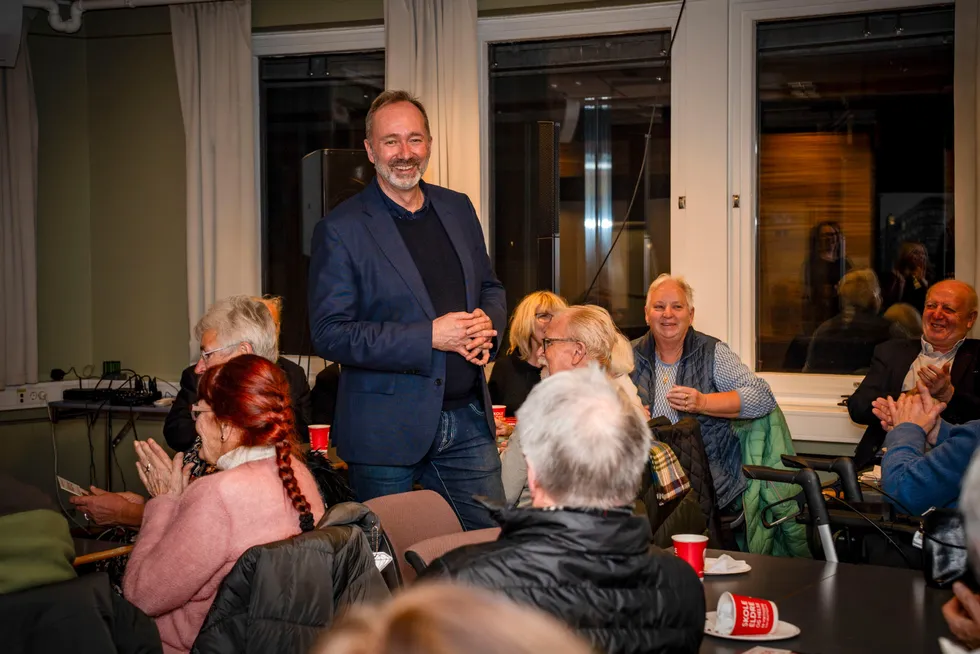 Ap-politiker Trond Giske under et medlemsmøte i Nidaros sosialdemokratisk forum i Trondheim onsdag denne uken.
