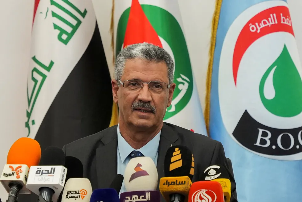 Hayan Abdel-Ghani: Iraq's oil minister speaks during a press conference in May 2023.