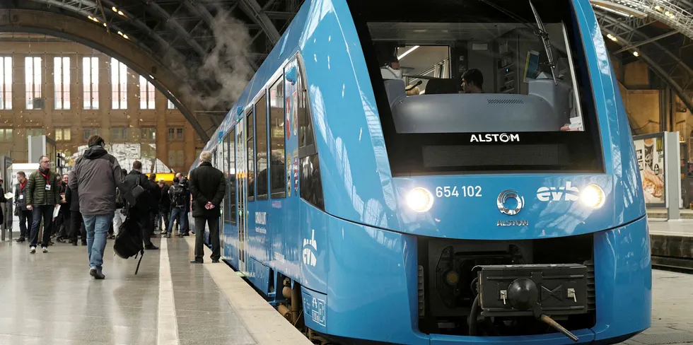 A hydrogen-powered train in Leipzig, eastern Germany.