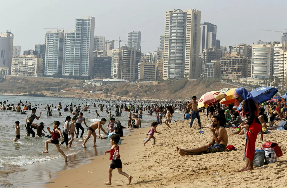 Peaceful scenes: people enjoy the beach in Beirut, Lebanon