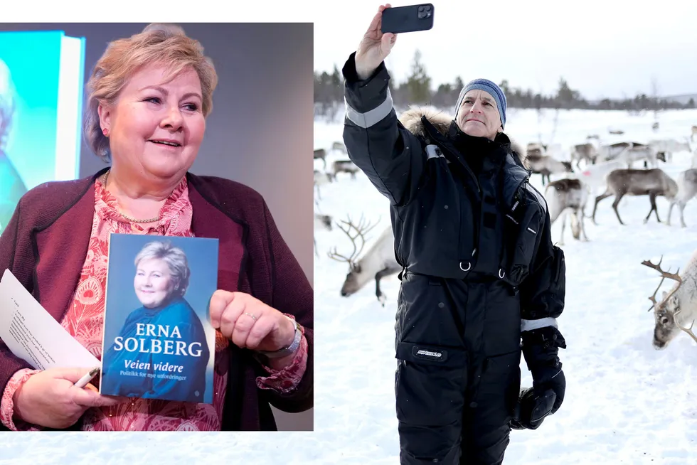 Erna Solberg med sin nye bok. Statsminister Jonas Gahr Støre besøker reindriftssamer i Karasjok.