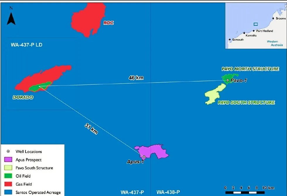 Tie-back potential: Pavo and Apus are in proximity to Santos' Dorado field offshore Australia