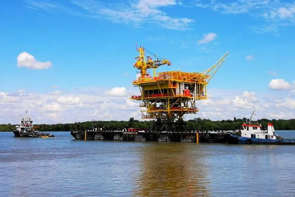 En route: the Pemanis topsides sail away from OceanMight's Sarawak, Malaysia yard