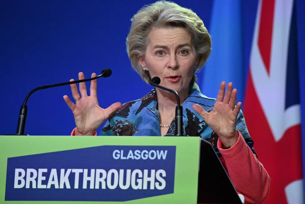 Leading the pledge: European Commission President Ursula von der Leyen speaking at the COP26 Climate Conference in Glasgow