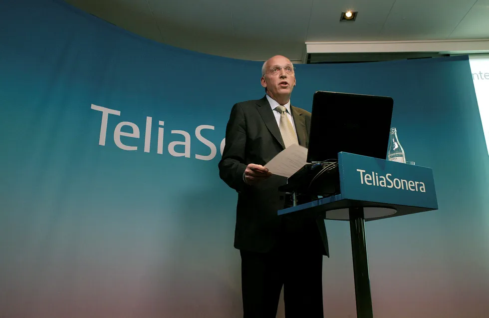 Konsernsjef i Telia Lars Nyberg på pressekonferanse i 2008. Nå tiltales han for korrupsjon. Foto: Stefan Borgius