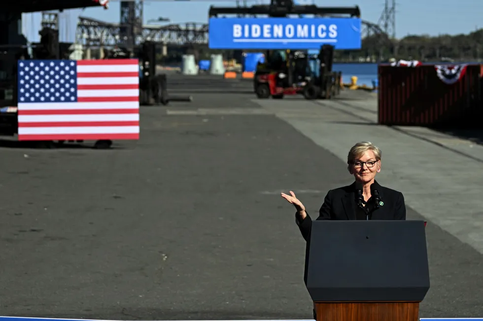 US energy secretary Jennifer Granholm making a speech about the allocation of $7bn of government grants to the seven selected H2Hubs at the Tioga Marine Terminal in Philadelphia last Friday.
