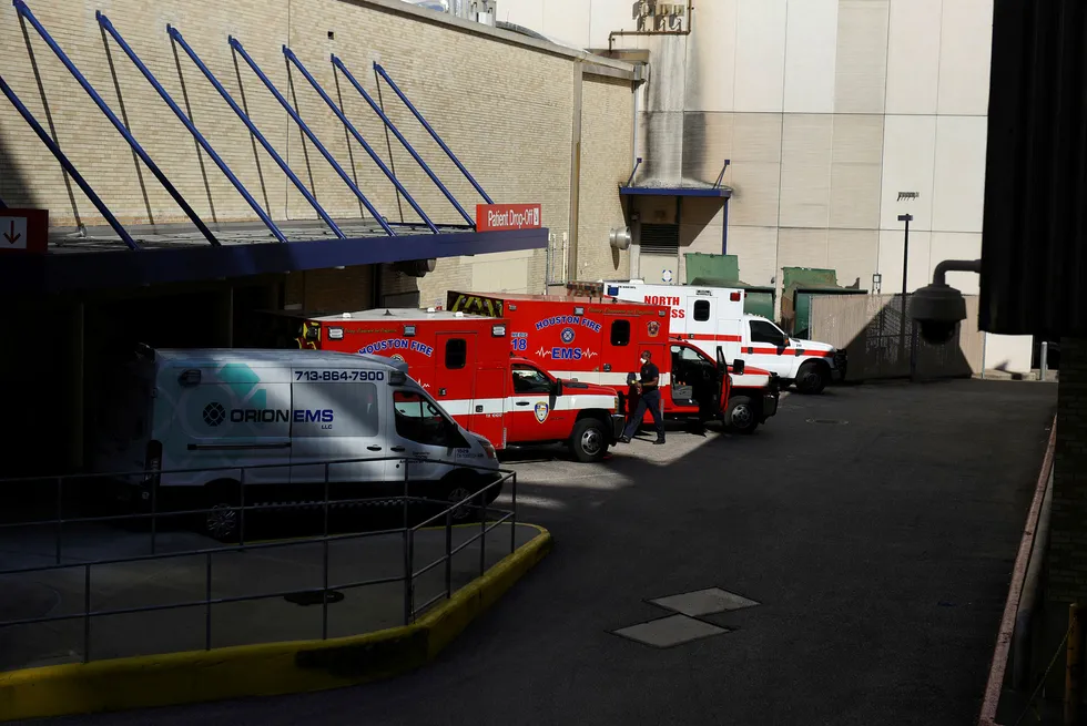Donation: ambulances parked at Houston Methodist Hospital