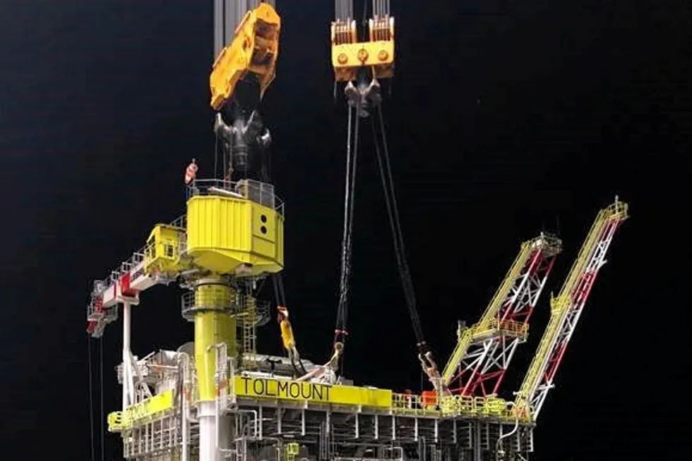 Installation: the Tolmount platform in UK southern North Sea being installed in October