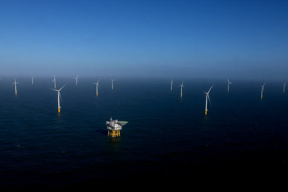 Growth: Wind turbines at the RWE-Offshore-Windpark Kaskasi in Germany in March.