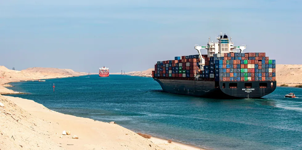 Ships in Egypt's Suez Canal.