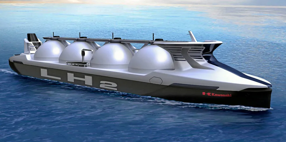 Artist's impression of a future Kawasaki Heavy Industry liquid-hydrogen vessel.
