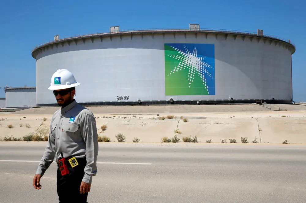 Investment decision: An Aramco worker at the Ras Tanura oil refinery