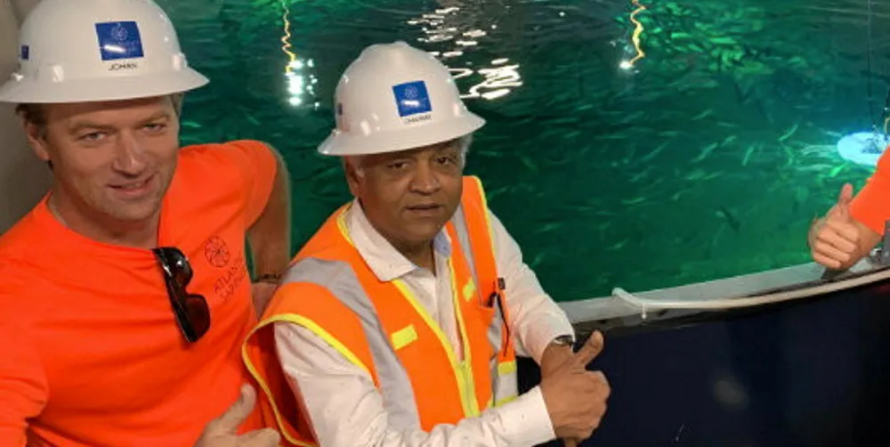 Dharma Rajeswaran (second from left) with Johan Andreassen (left) and colleagues at Atlantic Sapphire.