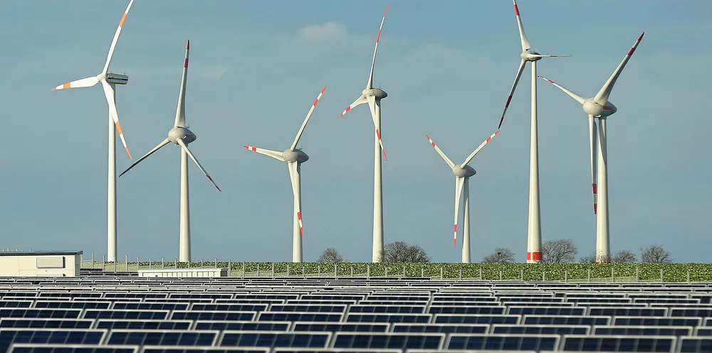 Wind turbines and solar panels near Berlin.