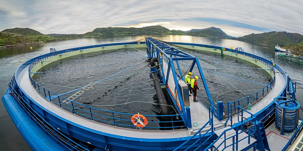 Aquatraz-merden til Midt-Norsk Havbruk - en semilukket stålmerd.