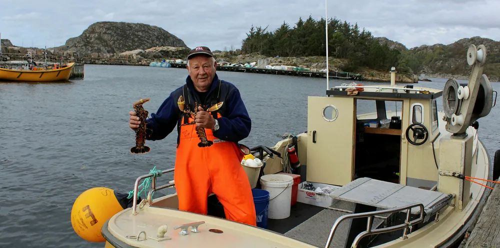 BRA HUMMERFISKE: - Det ser lysere ut for hummerfisket, sier fritidsfisker Torger Torgersen fra Egersund. Han fikk et snitt på en halv hummer per teine i to første trekkene ved Sælør i Lyngdal.