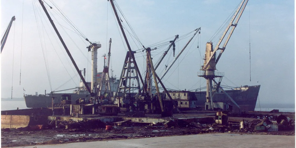 When TradeWind's camera caught this old North Korean SD14-type tweendecker at Chung Xin Shipbreaking nearly 20 years ago, China was a major player in the global demolition markets, and rapidly becoming the leader in sustainable ship recycling practices.