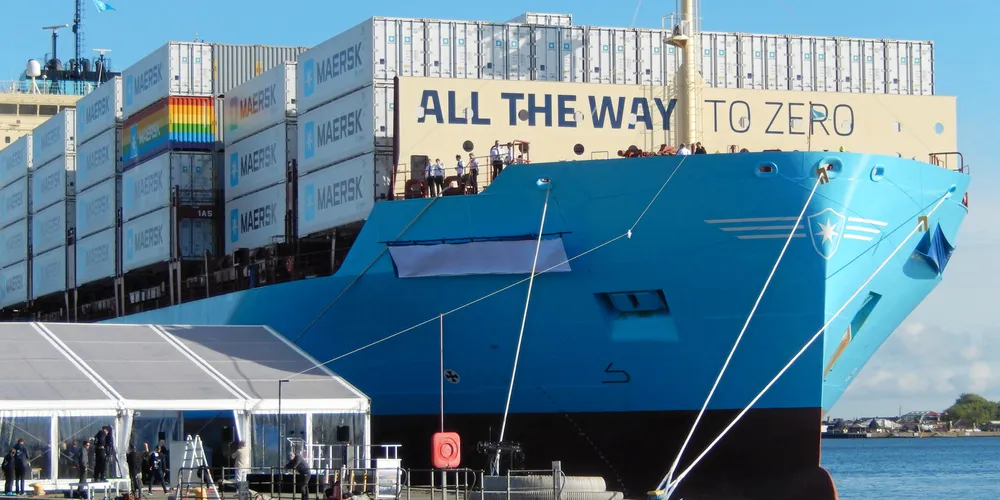 The dual-fuel methanol-powered Laura Maersk at its naming ceremony in Copenhagen on 14 September.