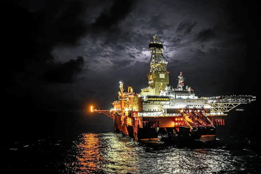 Semisub Deepsea Bollsta operating on Springfield Energy's Afina discovery offshore Ghana.