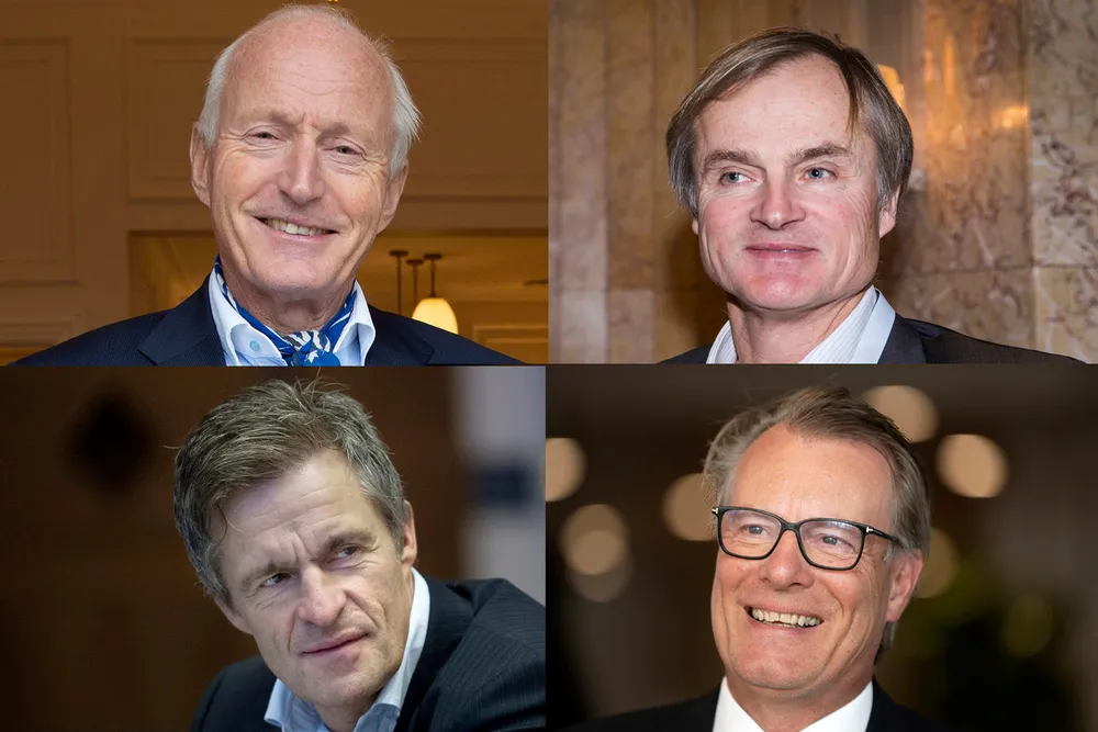Da næringsministeren ville ha råd om kjønnsbalanse i styrene i norske aksjeselskaper fra det norske kapitalmiljøet, inviterte han investorene Christian Ringnes, Øystein Stray Spetalen, Johan Andresen og Jan Haudemann-Andersen (fra øverst til venstre, med klokken).