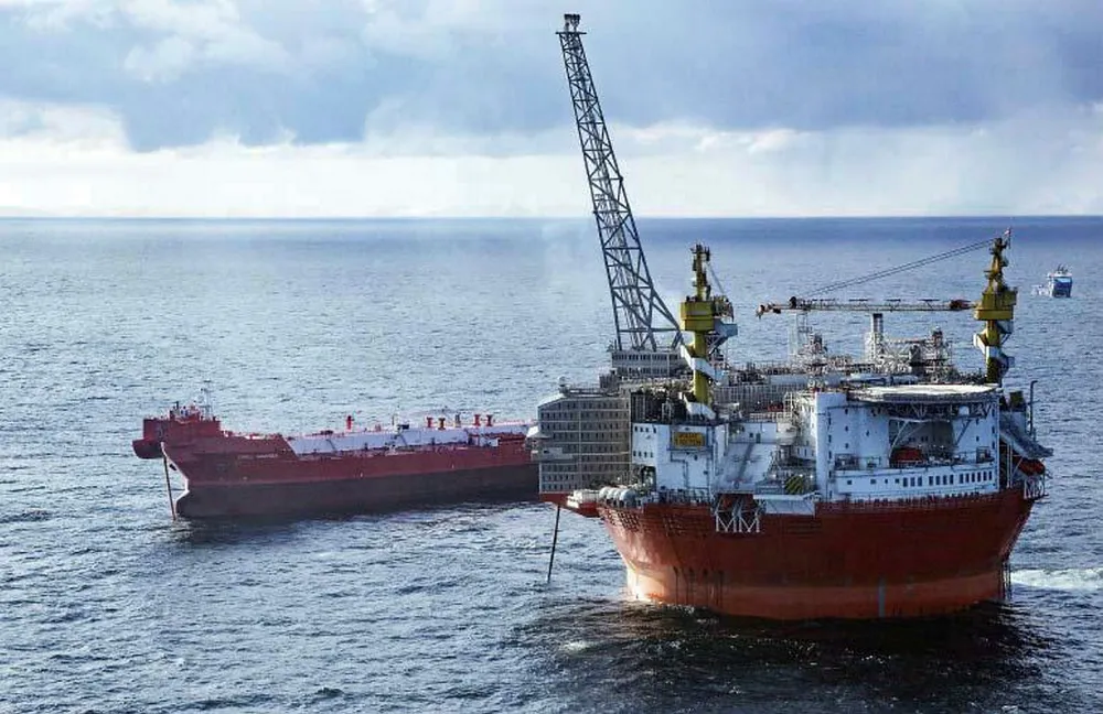 Eni’s Goliat platform, with a supply vessel, in the Barents Sea off Norway