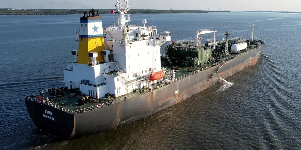 The 35,000-cbm LPG carrier Symi (built 2012) sails off Marcus Hook, Pennsylvania, in 2021. The ship featured in a dispute between Eletson and Murchinson.