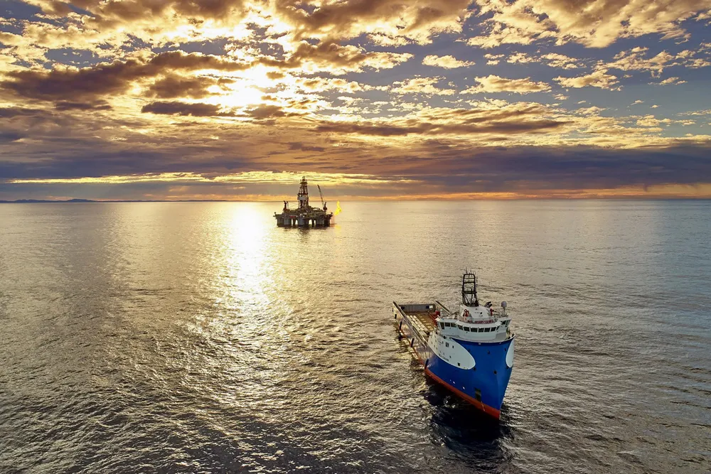 A Diamond Offshore drilling rig: being towed offshore Australia
