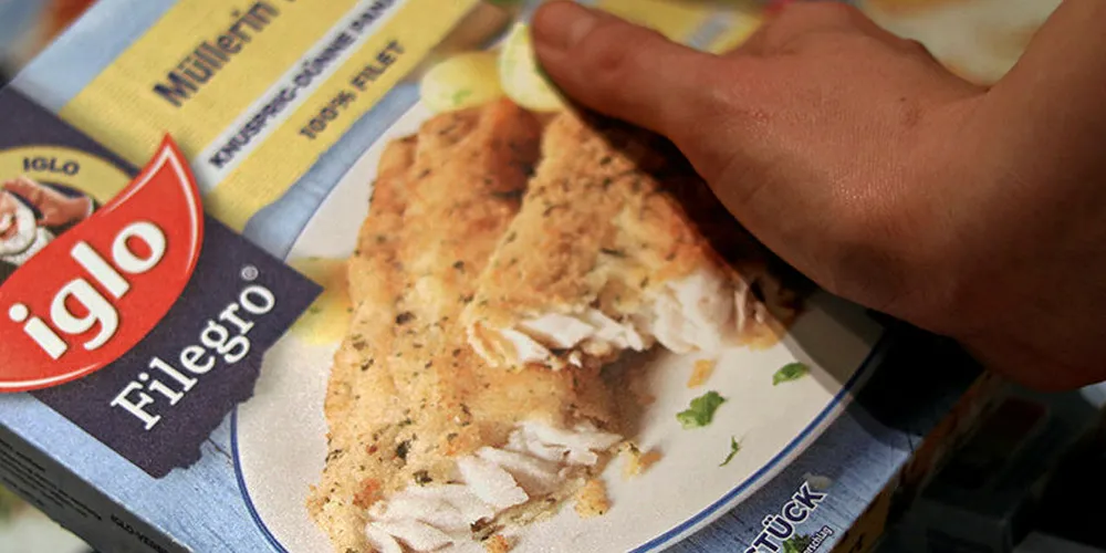 Iglo breaded fillets with Nutri-score traffic light nutrition labeling.