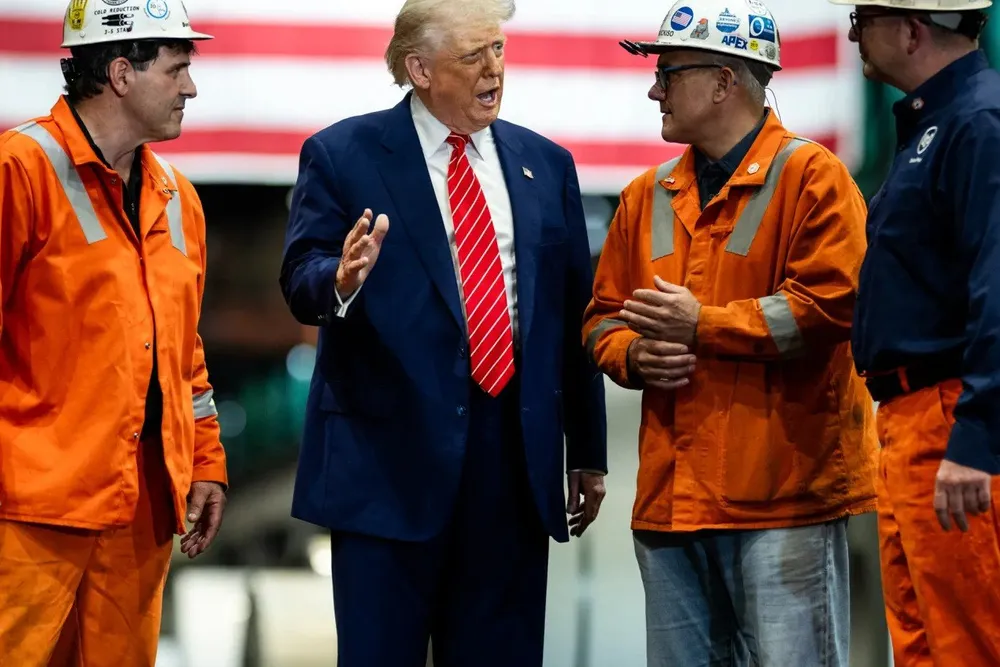 President Donald Trump at U.S. Steel's Pennsylvania facility where he announced the new, 50% steel and aluminum tariff