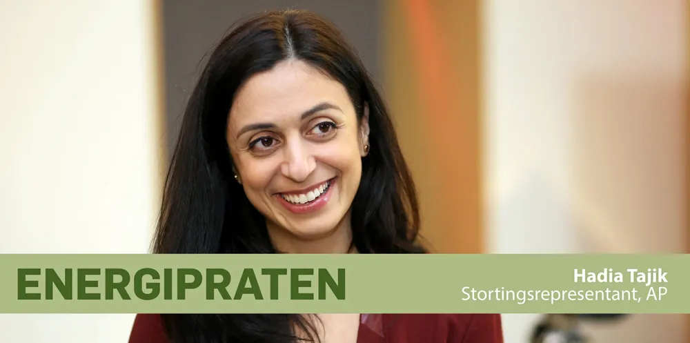 Stortingsrepresentant Hadia Tajik mener strømforbruket i Norge må ned: – Vi har vært godt vant, og sløser for mye med det vi har, sier hun.