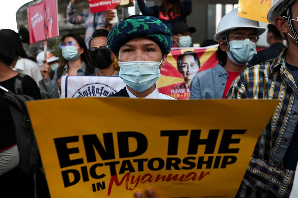 Demonstration: a rally against the military coup in Yangon