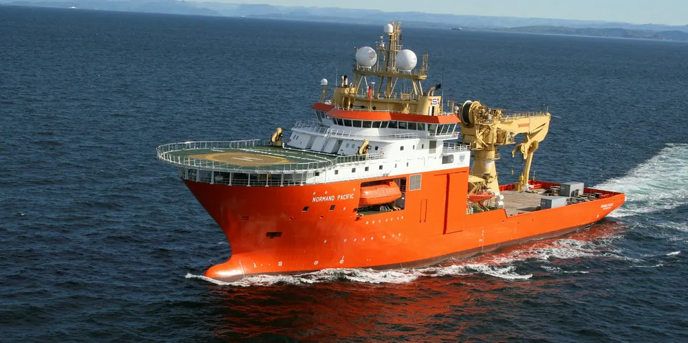 Solstad's construction support vessel Normand Pacific, which is working for Prysmian on a cross-Channel cable project.