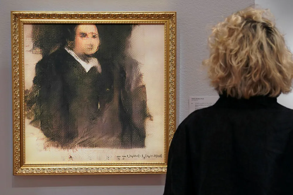 Portrettet «Edmond de Belamy» er laget av kunstig intelligens og signert med en matematisk ligning.