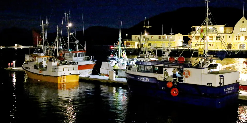 Sjarker ved kai i Harstad i januar i år.