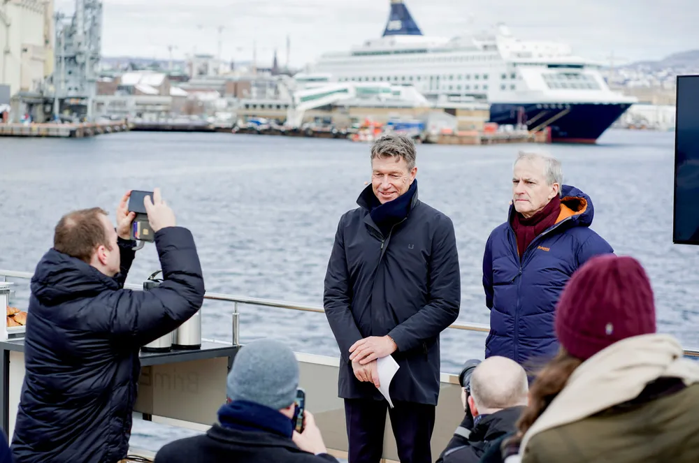 Statsminister Jonas Gahr Støre og olje- og energiminister Terje Aasland under pressekonferansen om havvind.