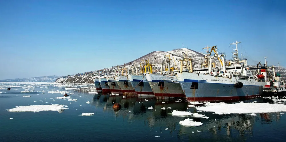 Russian pollock trawlers belonging to Okeanrybflot. An additional segment of Russia's pollock fishery -- the Western Bering Sea -- is up for Marine Stewardship Council (MSC) assessment.