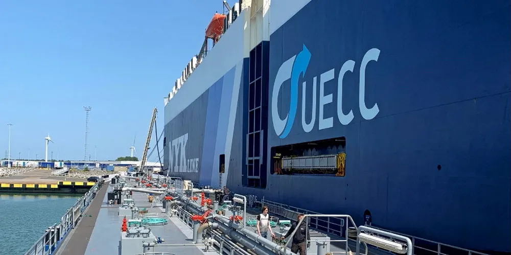 A UECC car carrier taking on biofuel.