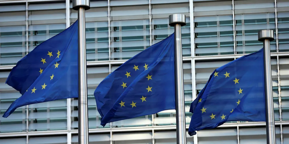 EU flags fly outside the European Commission headquarters