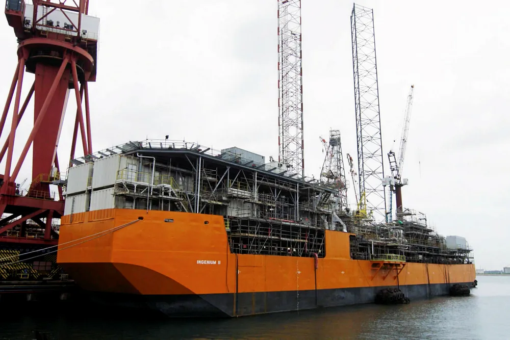 Awaiting commissioning: the Ingenium II production barge destined for Apsara is being upgraded by Singapore's Keppel Shipyard