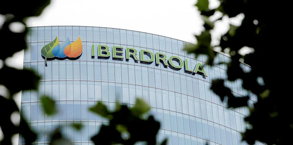 The logo of Iberdrola sits on display outside the headquarters of Iberdrola SA in Bilbao, Spain.