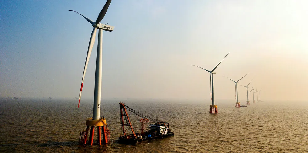 Local company Zhejiang Qiming installs submarine cable at the Guodian Putuo 6 project off Zhejiang province