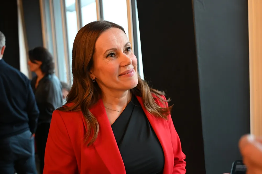 Fiskeri- og havminister Marianne Sivertsen Næss (Ap) etter framleggingen av havbruksmeldingen i Bergen 10. april 2025.