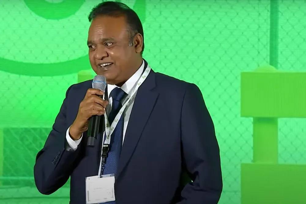 Alfred Benedict, managing director of Allied Green Ammonia, speaking at a Plug Power event in 2024