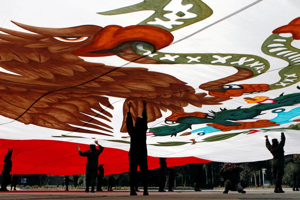 Oversized: the Mexican flag, in Mexico City