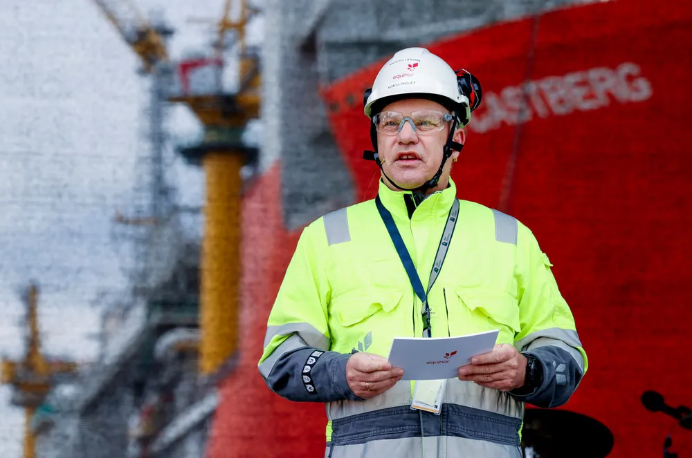 Equinor chief executive Anders Opedal at Aker Solutions' shipyard in Stord, Norway.