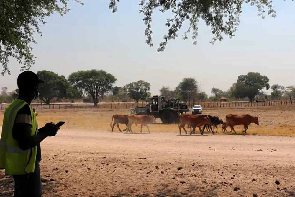 Thirsty work: a seismic truck carrying out work in arid northeast Namibia for ReconAfrica