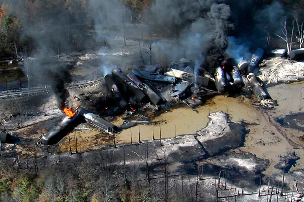 Oil derailed: Ninety-car train carrying crude runs off track